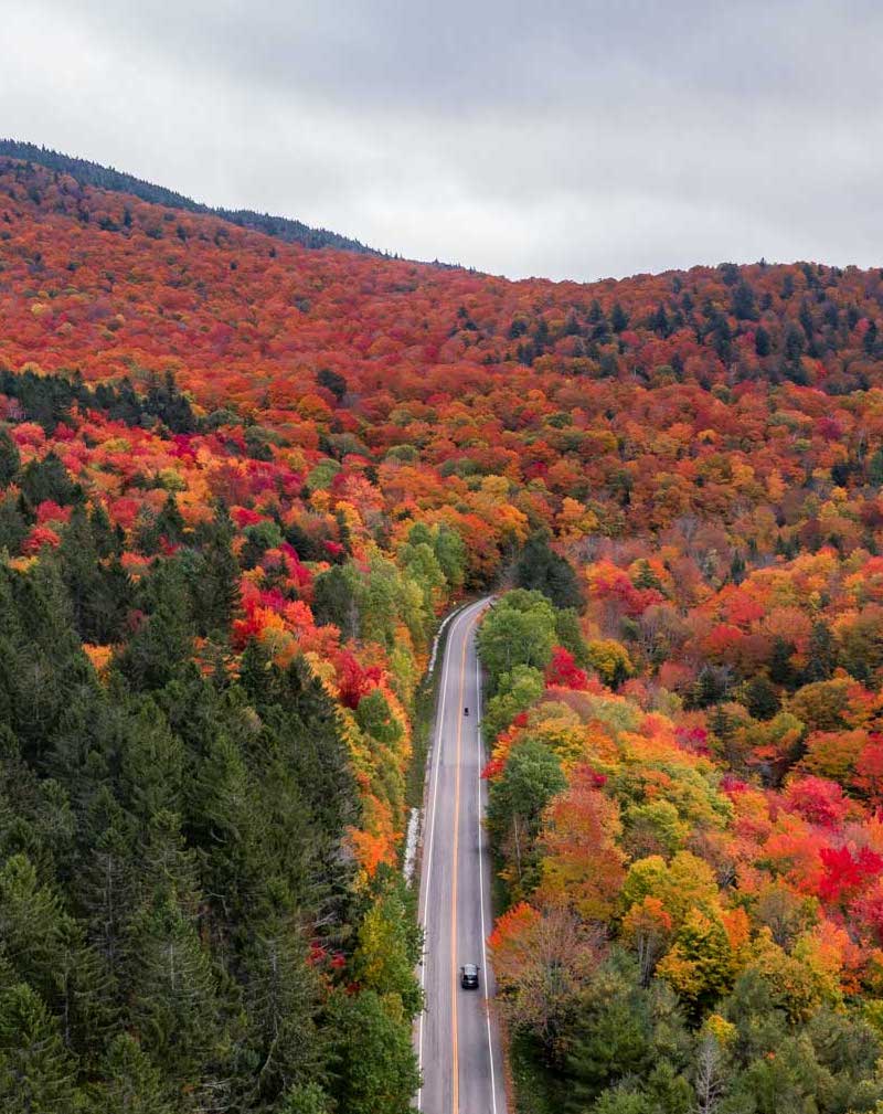 vermont moutains in fall aerial view